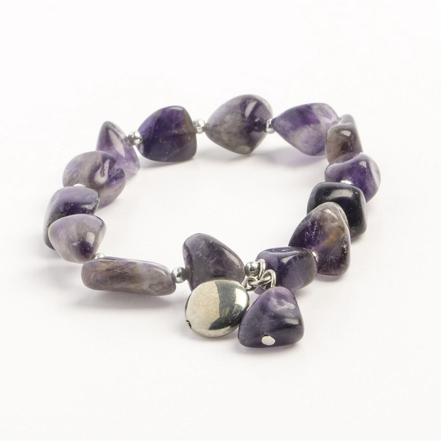 Earth's Jewels Semi-Precious Amethyst Natural Purple Bracelet, Circle Charm