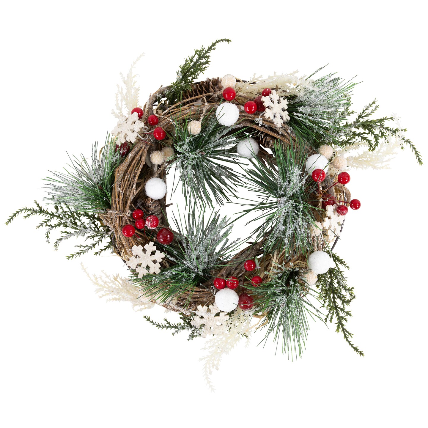 Northlight Frosted Pine and Berries Winter Foliage Mini Christmas Wreath - 10&#x22; - Unlit
