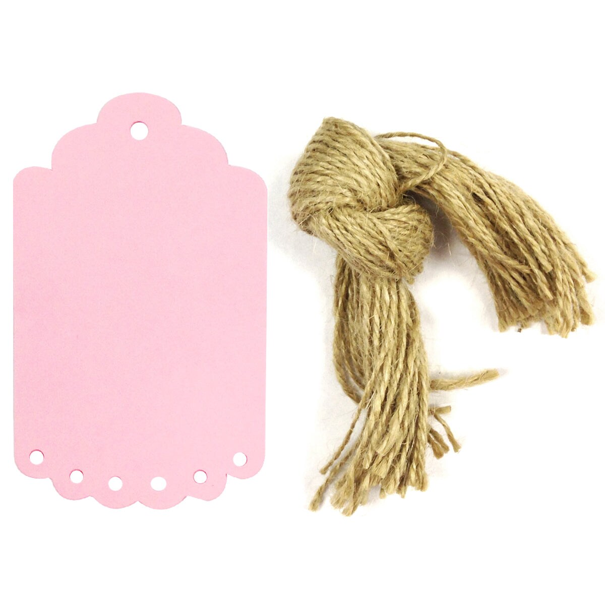 Wrapables 50 Gift Tags/Kraft Hang Tags with Free Cut Strings for Gifts, Crafts &#x26; Price Tags, Large Scalloped Edge, Pink