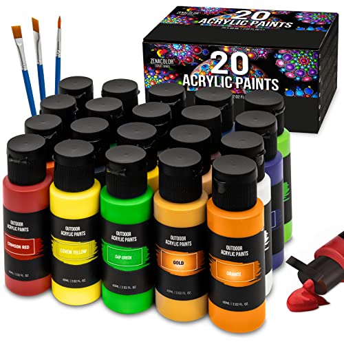 Outdoor acrylic paint set (2 fl oz)- 20 Tubes 2 with Glow in the Dark Effect - Art supplies for Adults - For multiple use- Woods, Leather, Metal &#x26; Fabric Paint &#x26; Paint for rocks Outdoor/Craft paint