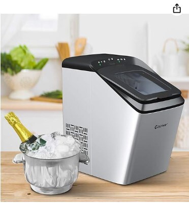 Countertop Ice Maker, 33LBS/24H Portable and Compact Ice Machine with  Self-cleaning Function, Bullet Ice Cubes Ready in 7 Minutes, Ice Scoop and