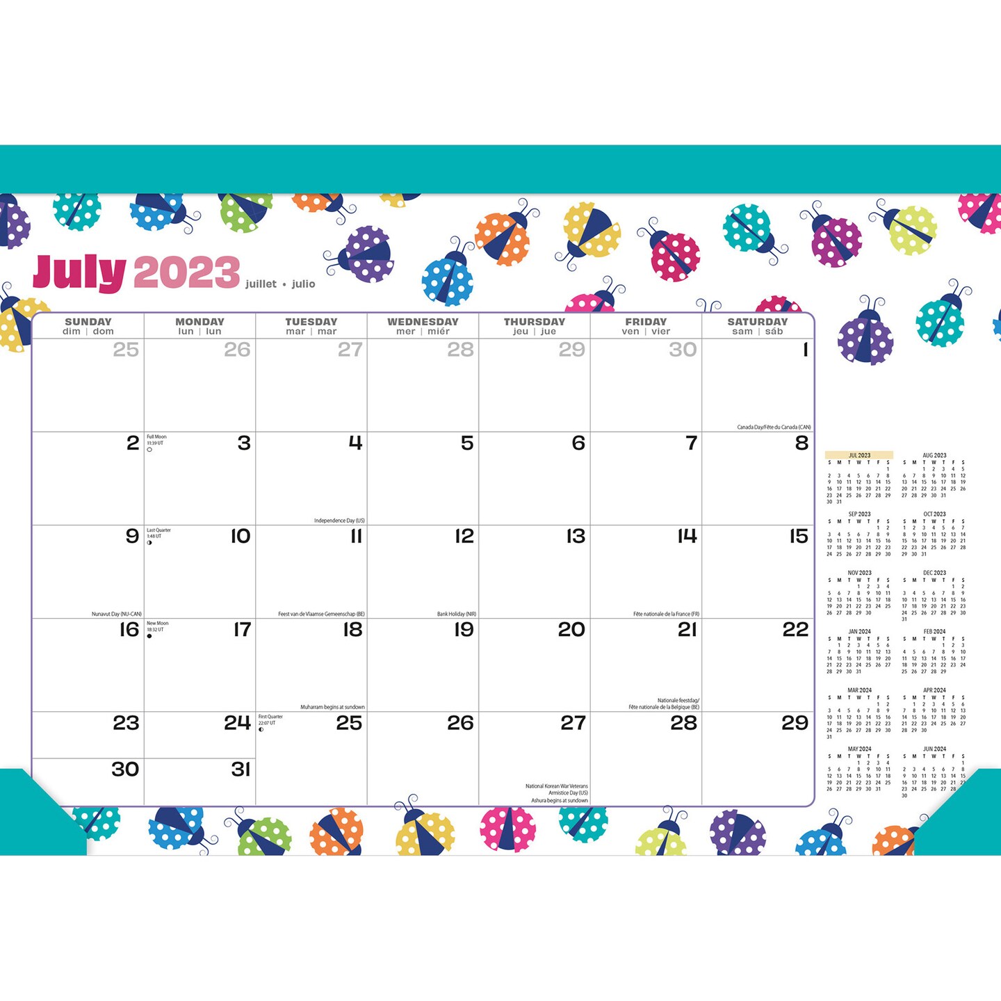 Ladybug Party | 2024 15.5 x 11 Inch 18 Months Monthly Desk Pad | July 2023 - December 2024 | StarGifts | Planning Stationery