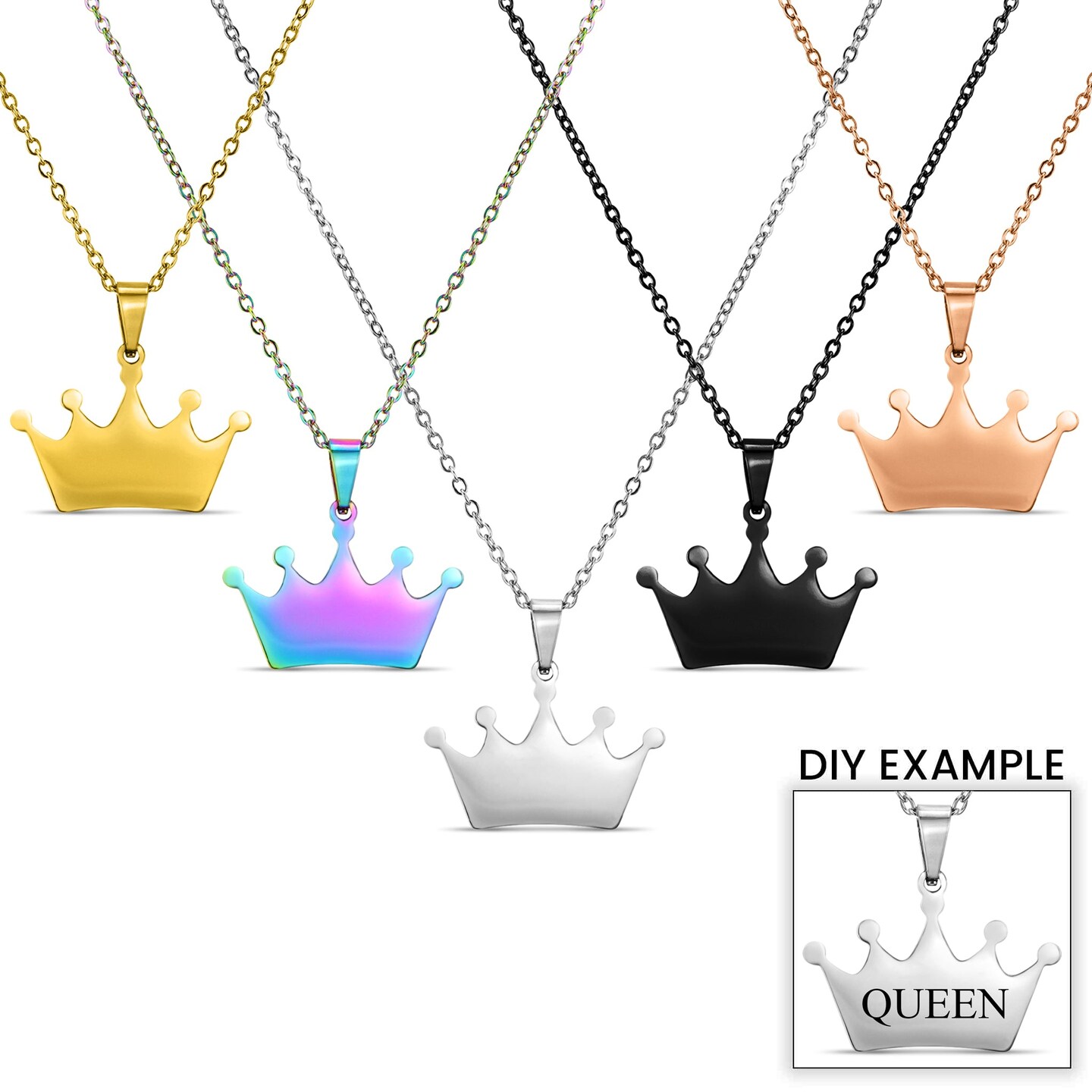 18K PVD Coated Stainless Steel Blank Crown Necklace