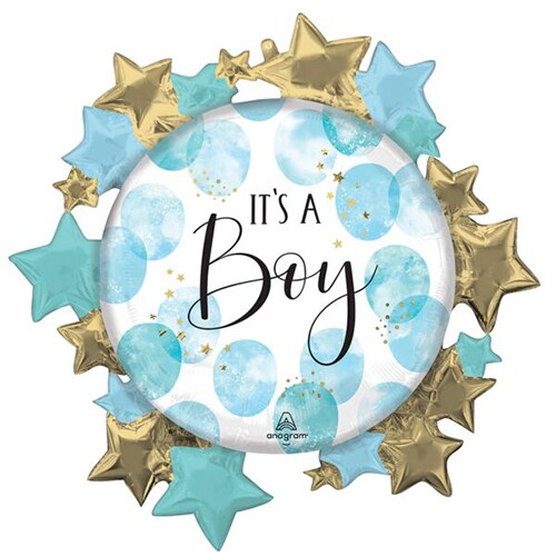Baby Boy Blue Watercolor Super Shape Foil Balloon - 26&#x22;