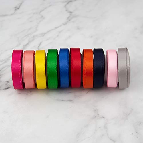 VATIN Solid Color Double Sided Polyester Satin Ribbon 10 Colors 3/8&#x22; X 5 Yard Each Total 50 Yds Per Package Ribbon Set, Perfect for Gift Wrapping, Hair Bow, Trimming, Sewing and Other Craft Projects