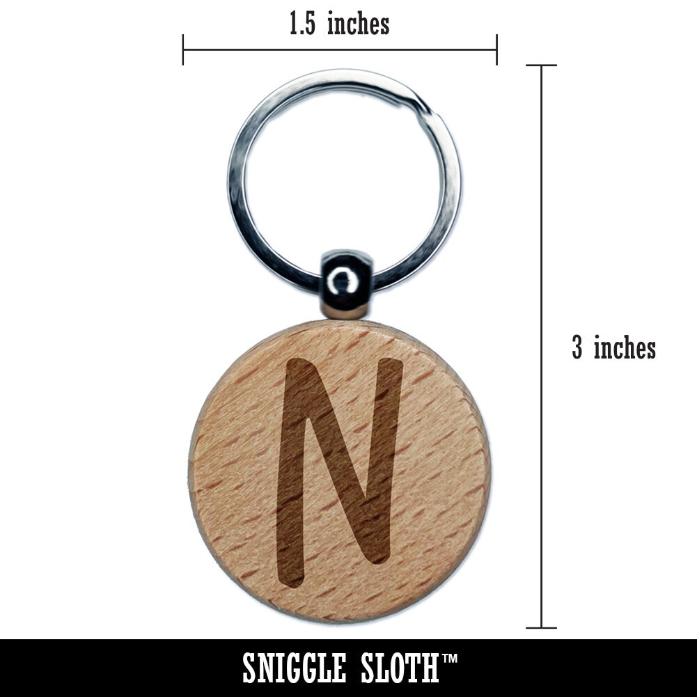 Letter N Uppercase Felt Marker Font Engraved Wood Round Keychain Tag Charm
