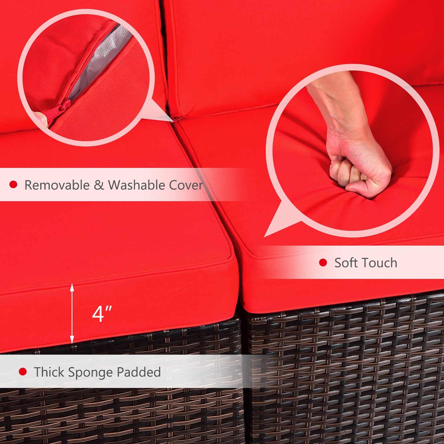 Costway 7PCS Patio Rattan Furniture Set 30'' Fire Pit Table Cover Cushion Sofa Off White\Black\Navy\Red\Turquoise