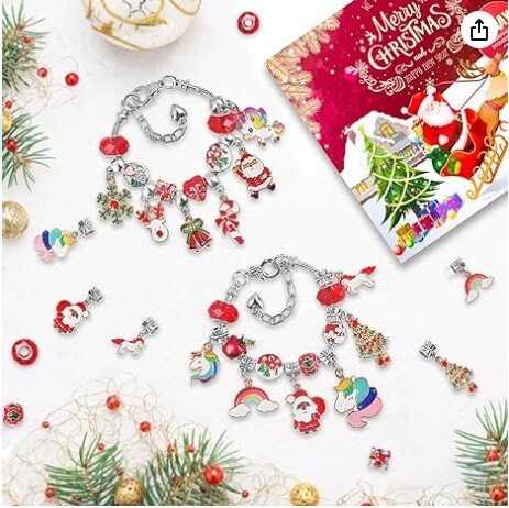 2023 Christmas Charm Bracelet Advent Calendar for Girls 24-Day Christmas Countdown Calendar Jewelry Making Kit DIY Charm Bracelet Making Kit is a great gift for kids, teens, and women.
