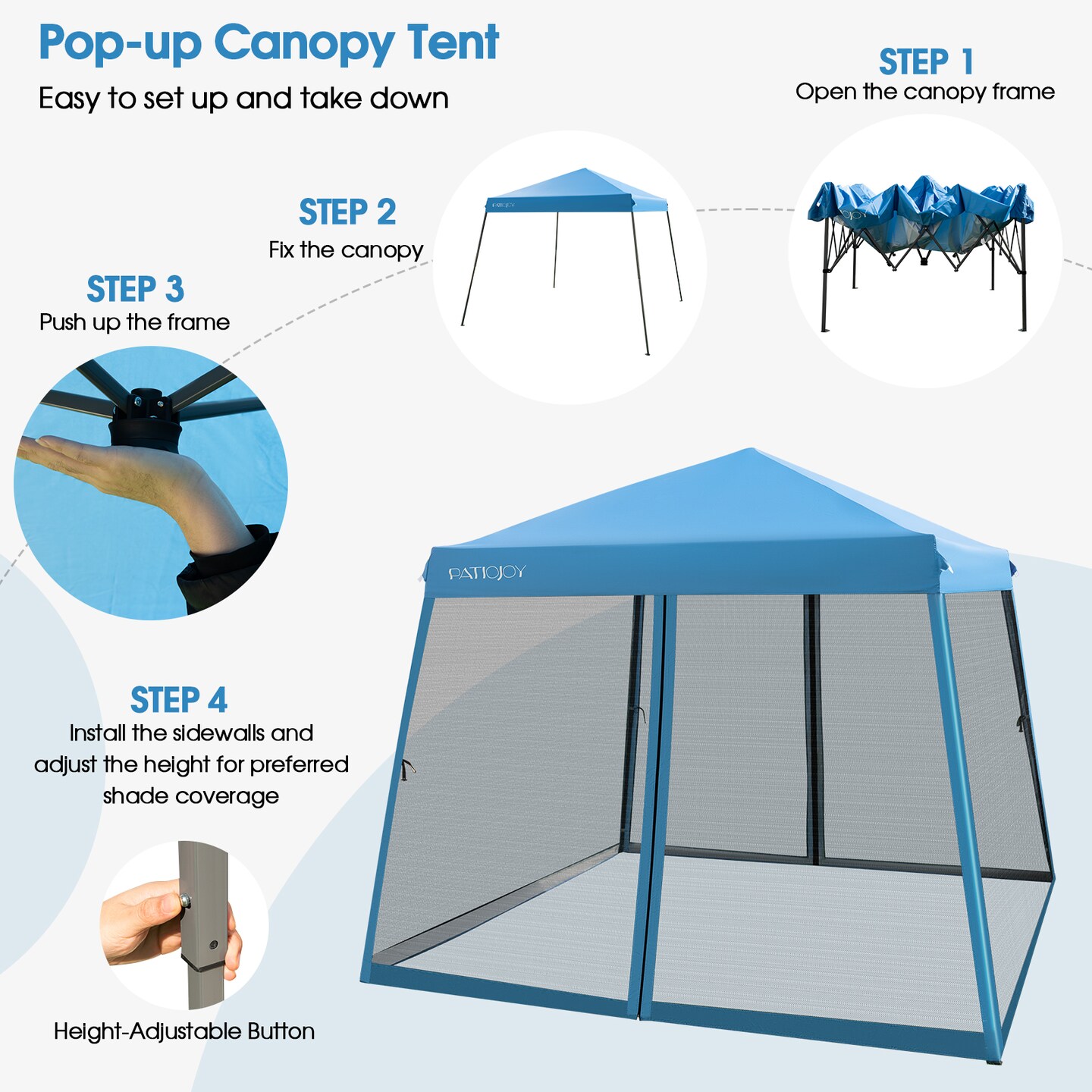 Pop Up Canopy with with Mesh Sidewalls and Roller Bag