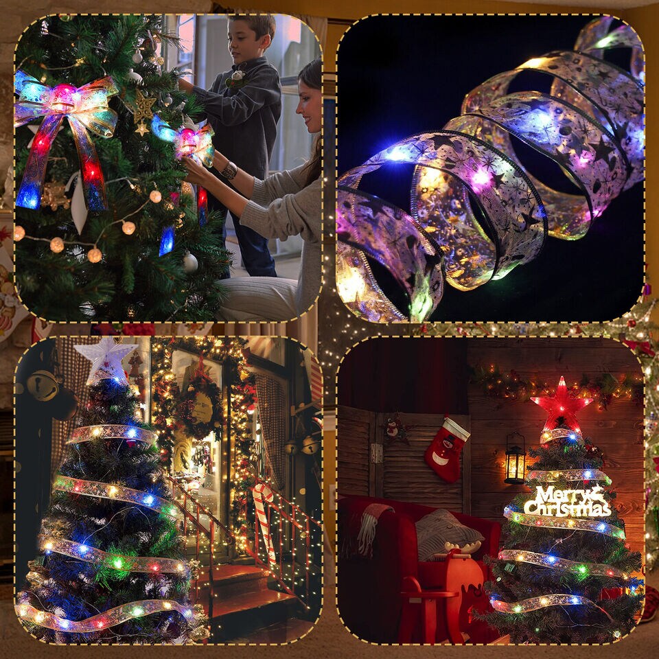 Christmas Ribbon Bows Fairy String Lights