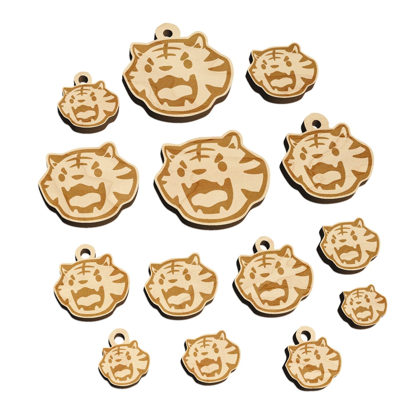 Cute and Fierce Tiger Head Mini Wood Shape Charms Jewelry DIY Craft