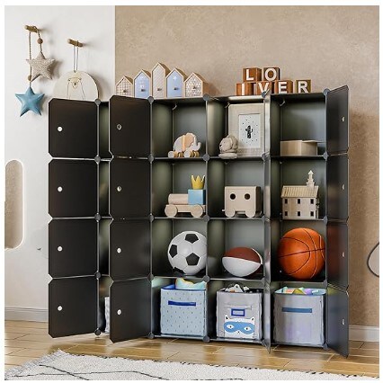 9-Cube Storage with Doors, Closet Organisers and Storage Shelves, Portable Closet Storage System Black Clothes Organiser Storage Shelf for Bedroom, Wardrobe