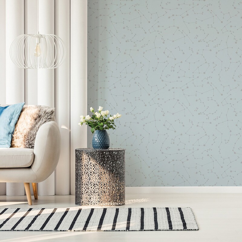 Tempaper Constellations by Novogratz Peel and Stick Wallpaper Powder Blue/Metallic Silver