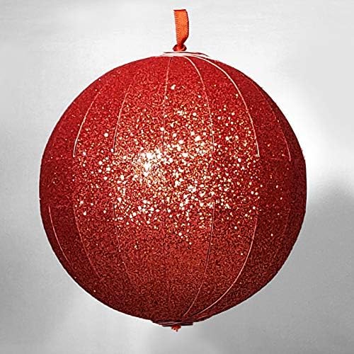 POP-UP Glitter Red Christmas Ball Ornaments 10 ct. 3.5&#x22;; COLLAPSIBLE Large Xmas Tree Plastic Baubles; Shatterproof