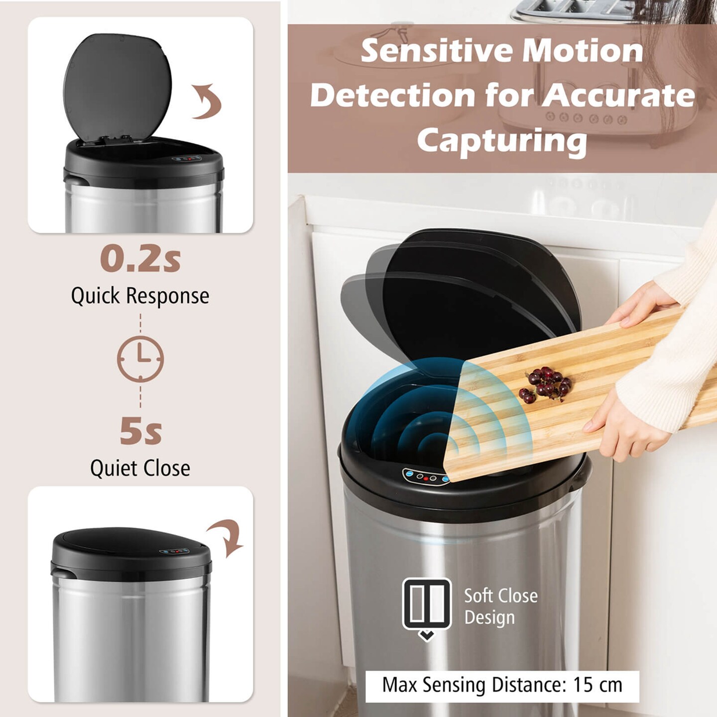 Costway 8 Gallon Automatic Trash Can Touchless Motion Sensor Waste Bin Battery Operated