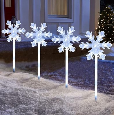 Pack of 5 Upgrade Outdoor Snowflake Christmas Pathway Lights, 9" x 23" Large Snowflake Lights Pathway Marker, Plug in & Connectable Decorative Lights with Stakes for Walkway Patio Yard Decor