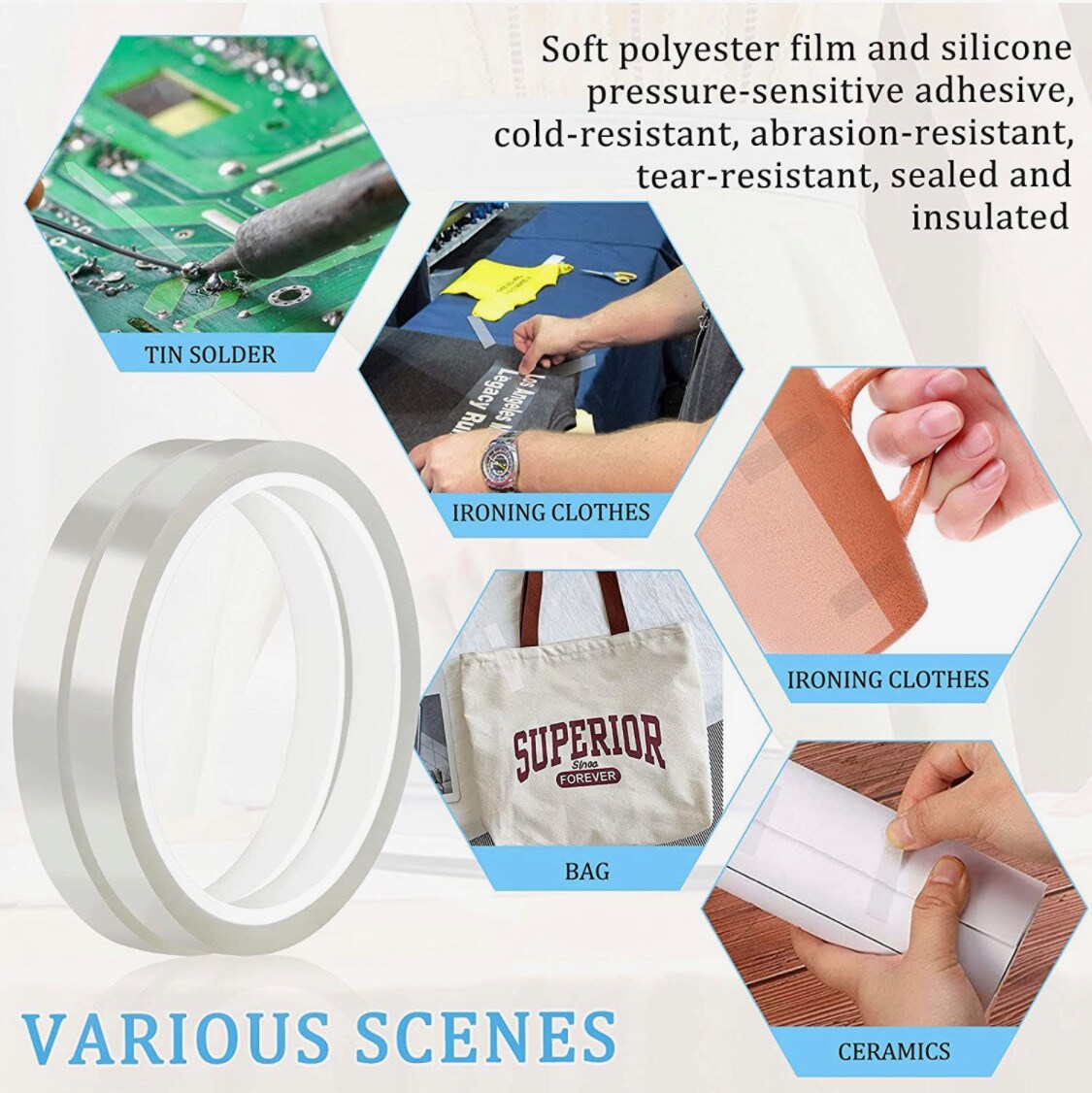 6 rolls Heat resistant Tapes Sublimation Press Transfer Thermal Tape 10mmx30m SUBLITAPE CLEAR