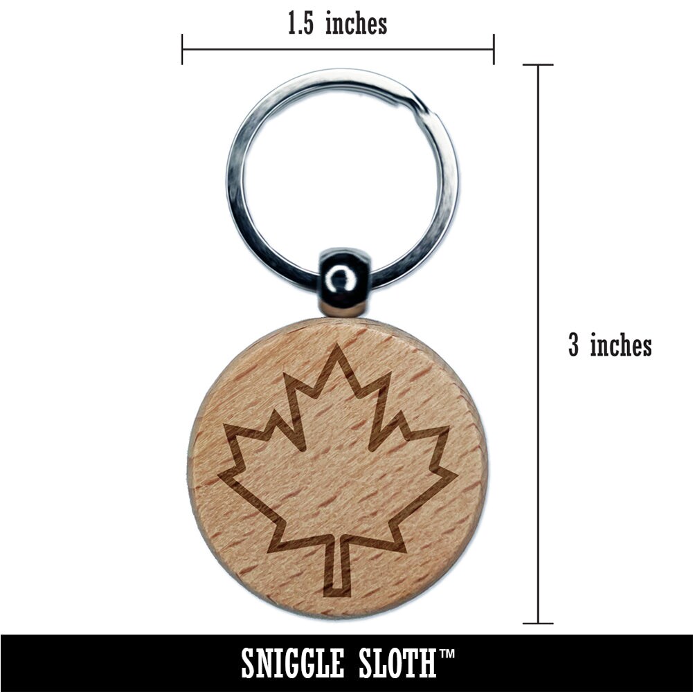 Canada Maple Leaf Outline Engraved Wood Round Keychain Tag Charm