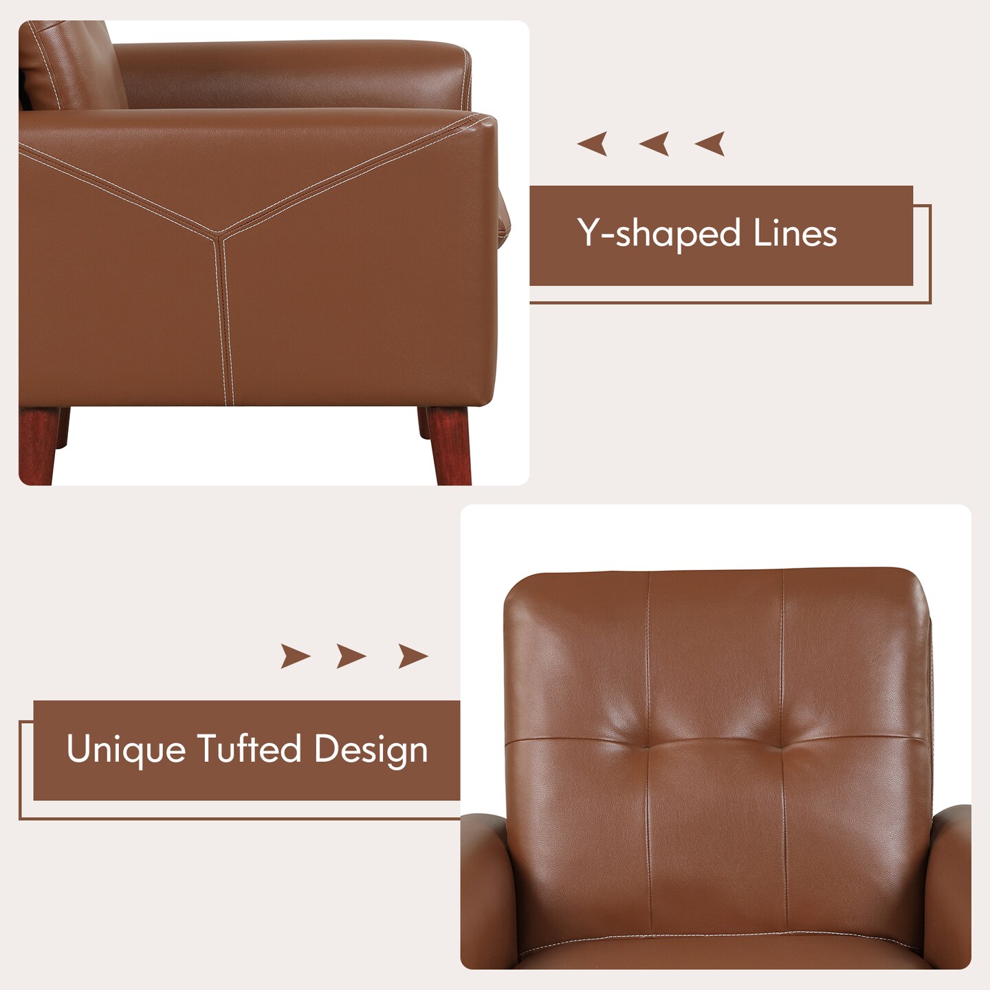 Costway Modern Accent Chair PU Leather Armchair Sofa Chair with Solid Wood Legs