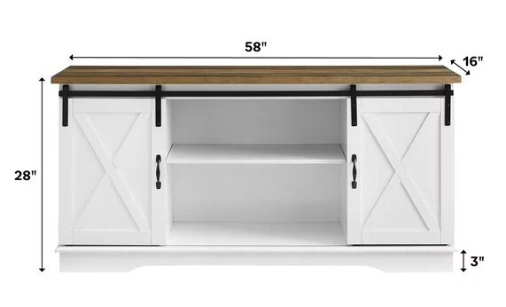 White/Reclaimed Barnwood Farmhouse Sliding Barn Door TV Stand for TVs up to 65&#x22;