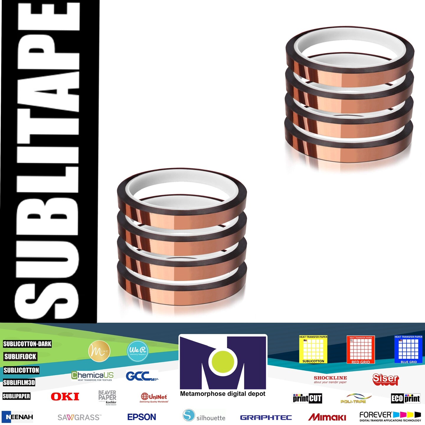 8 rolls Heat resistant tapes sublimation Press Transfer Thermal Tape 4mmx30m SUBLITAPE TAWNY