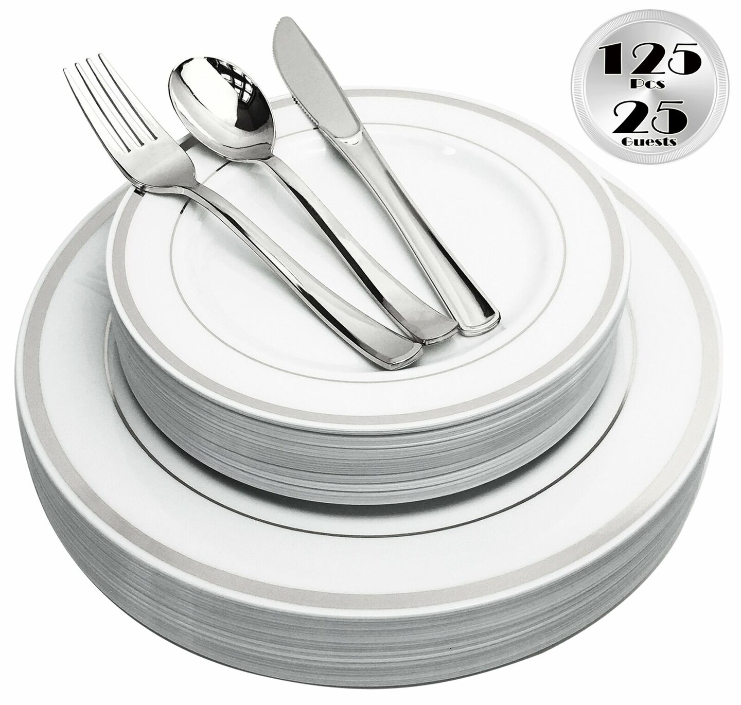 Disposable Plastic Plates and Cutlery 125 pcs