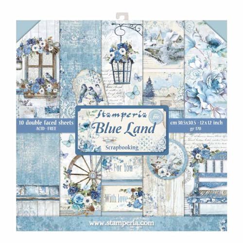 10 sheets - Double Face Blue Land, 30.5 x 30.5 (12&#x22; x 12&#x22;), Multicoloured