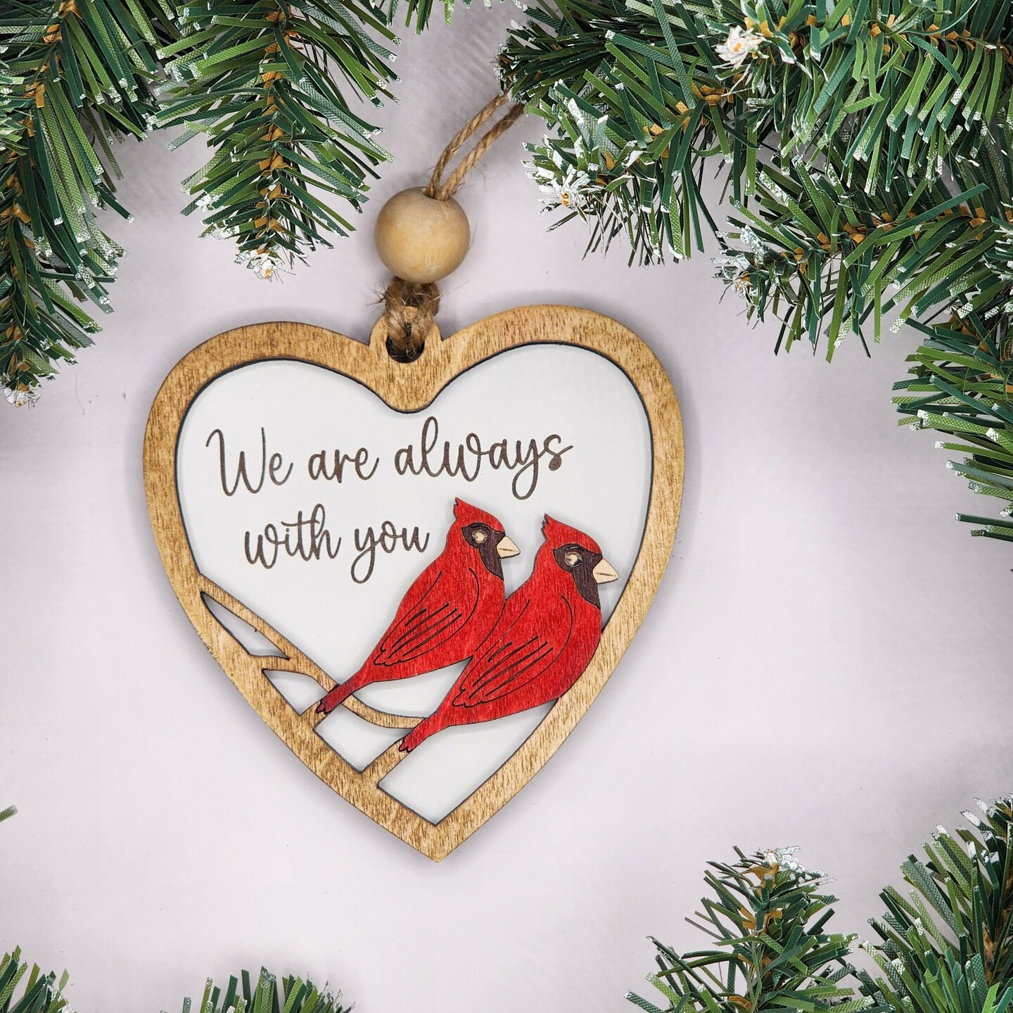 Home & Living :: Home Decor :: Ornaments :: Cardinal Heart Memorial Wood  Christmas Ornament