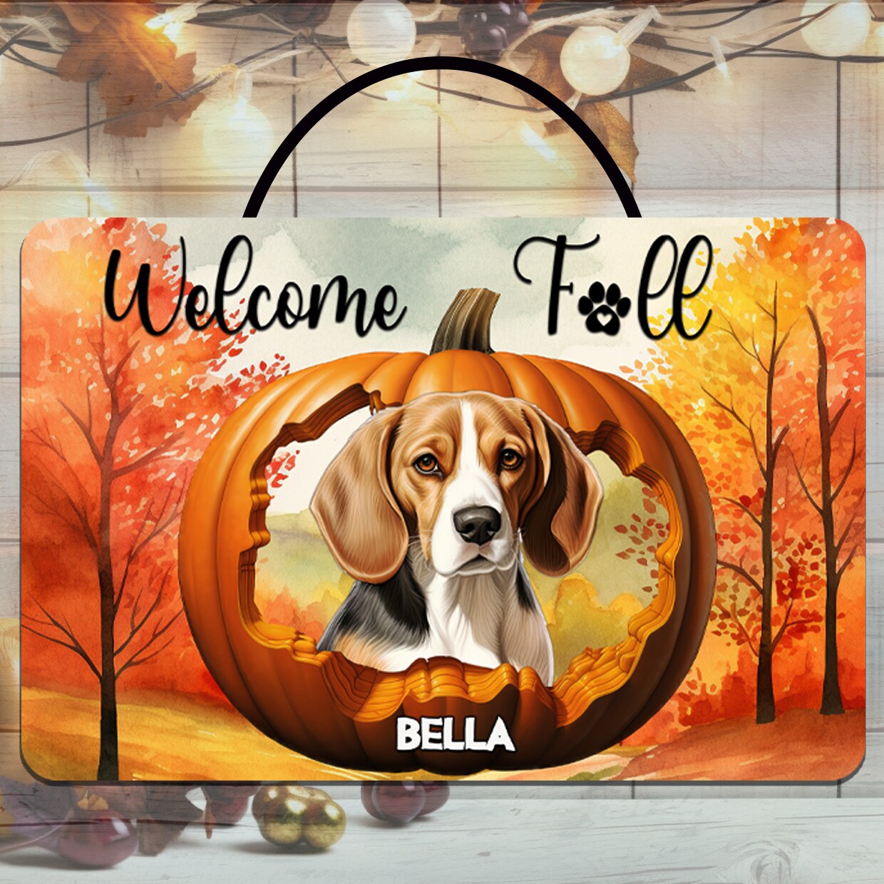 Personalized Fall Autumn Pumpkin Dog Sign - Pet Portrait | Autumn
