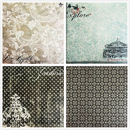 DESEACO 27 Sheets Scrapbook Vintage Paper Book Pad 12&#x22; x 12&#x22; Classic Origami Wrapping Card Making Alphabet/Photo Frame Album Creative Handmade Decorative Die Cuts Background