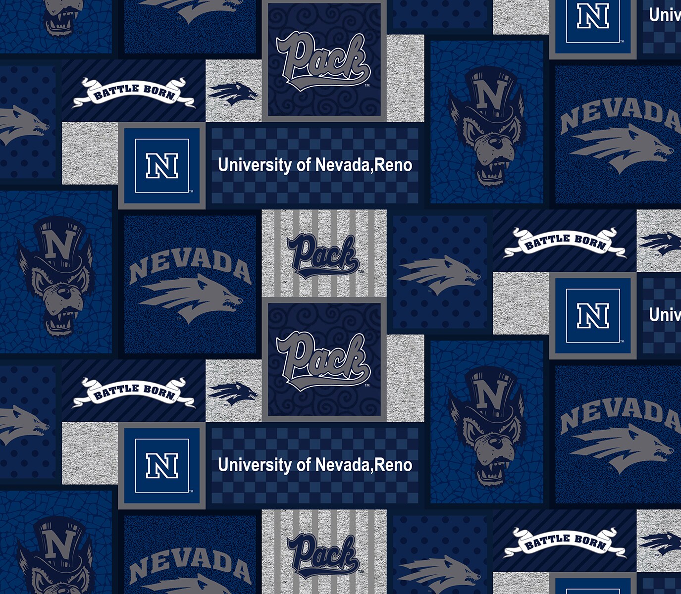 Sykel Enterprises-University of Nevada Reno Fleece Fabric-Nevada Wolf Pack&#xA0;College Patch Fleece Blanket Fabric-Sold by the yard