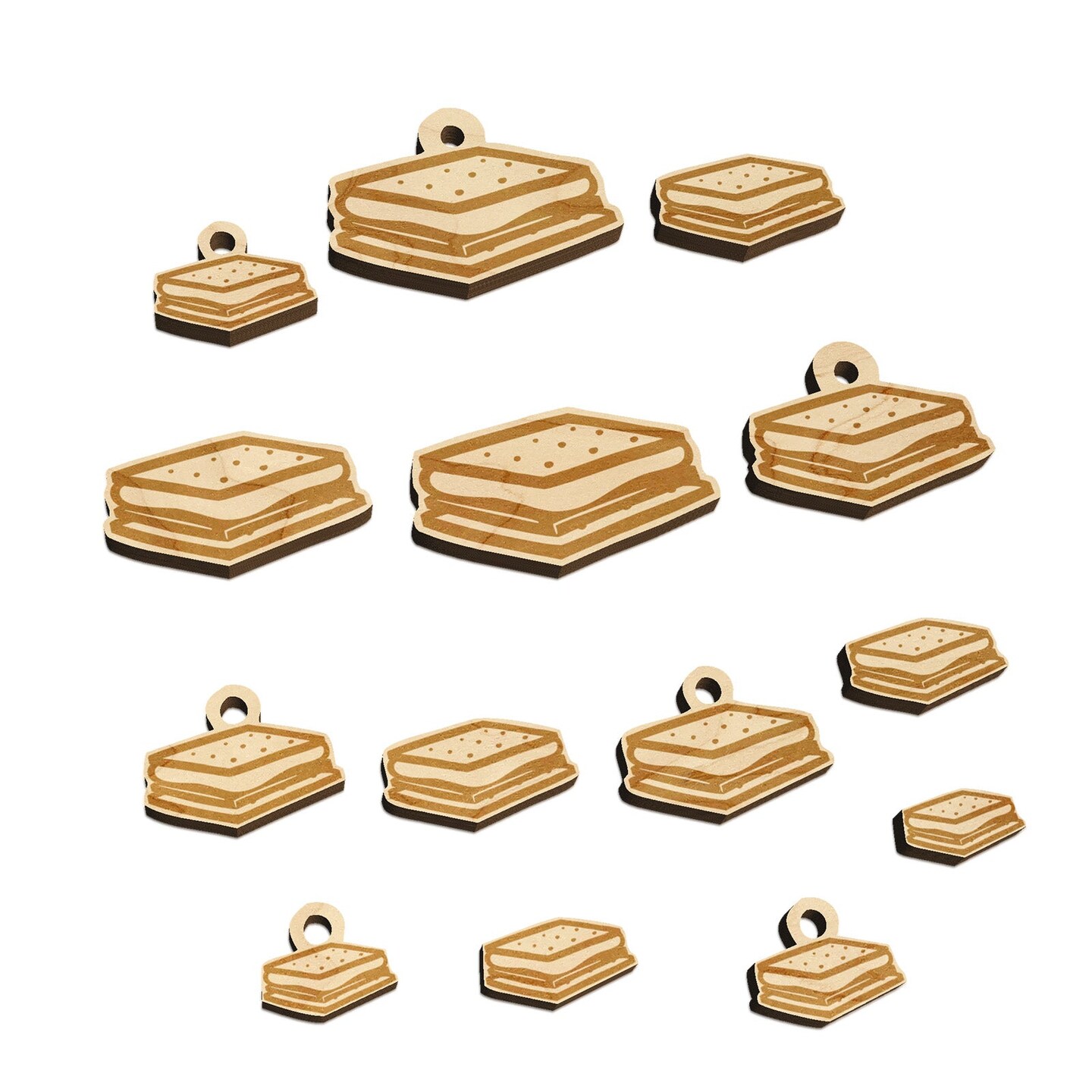 S&#x27;mores Graham Cracker Chocolate Marshmallow Campfire Snack Mini Wood Shape Charms Jewelry DIY Craft