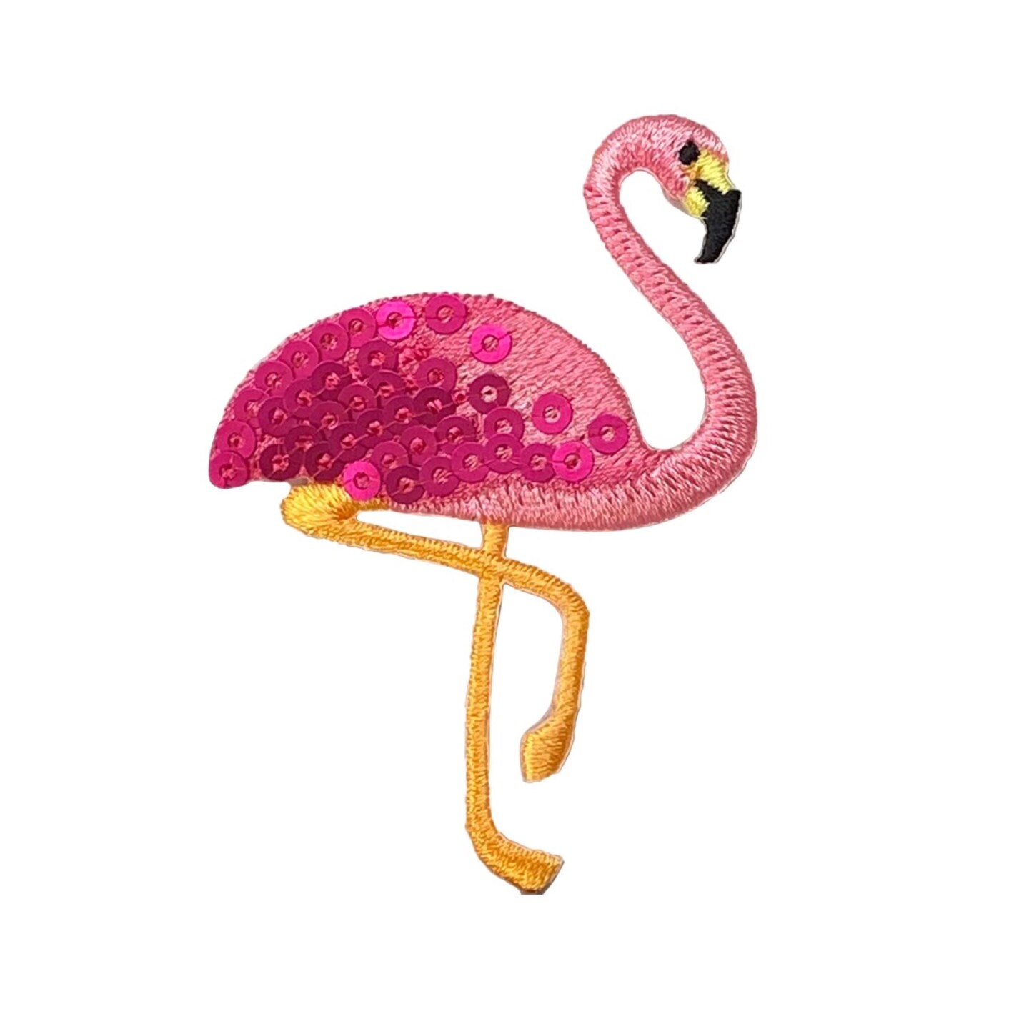 Pink Sequin Flamingo, Tropical Bird, Embroidered Iron on Patch