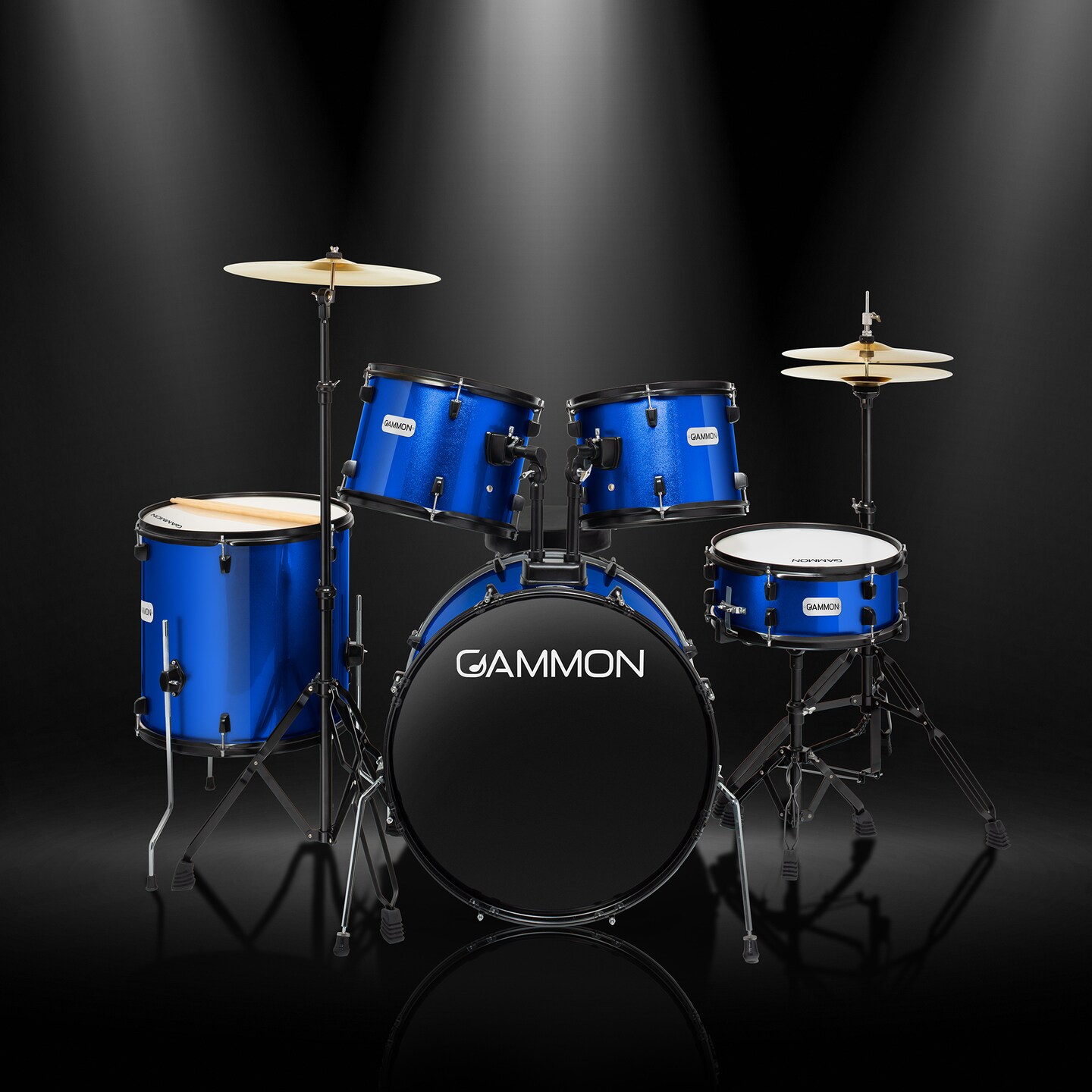 Gammon Percussion Full Size Complete Adult 5-Piece Drum Set with Cymbals, Stands, Stool, and Sticks