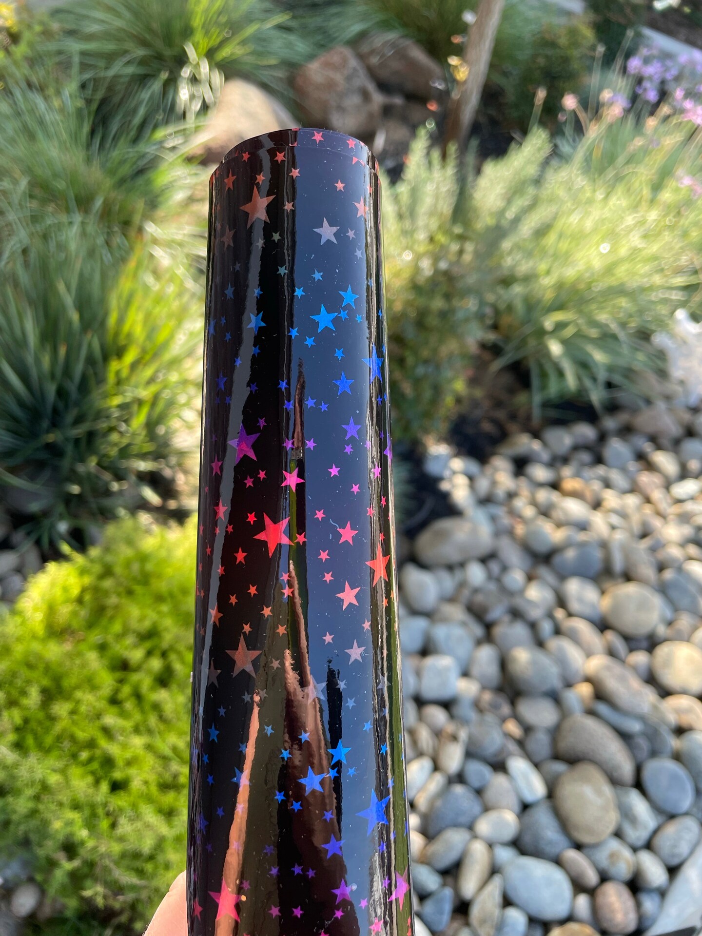 Purple/Blue/Orange Holographic Star Patent Vinyl (faux leather)