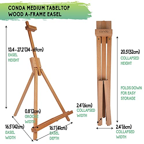 31-1/2 inch A-Frame Easel, Adjustable Beechwood Tripod Display Stand, Holds Up to 27&#x22; Canvas, Portable Table Desktop Painting Picture Holder