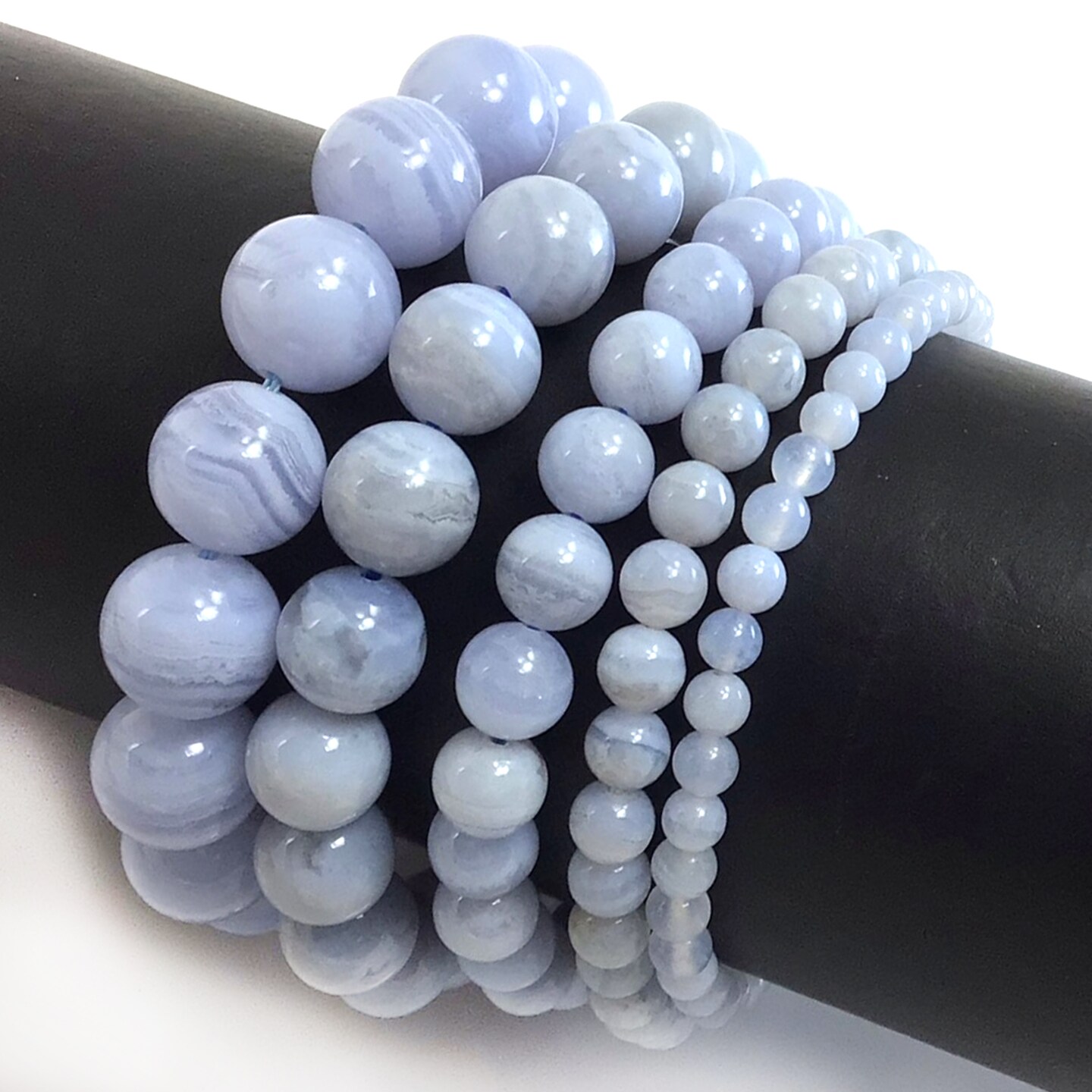 Blue Lace Agate, Amethyst & Opalite Crystal Bracelet with Silver Heart  Toggle