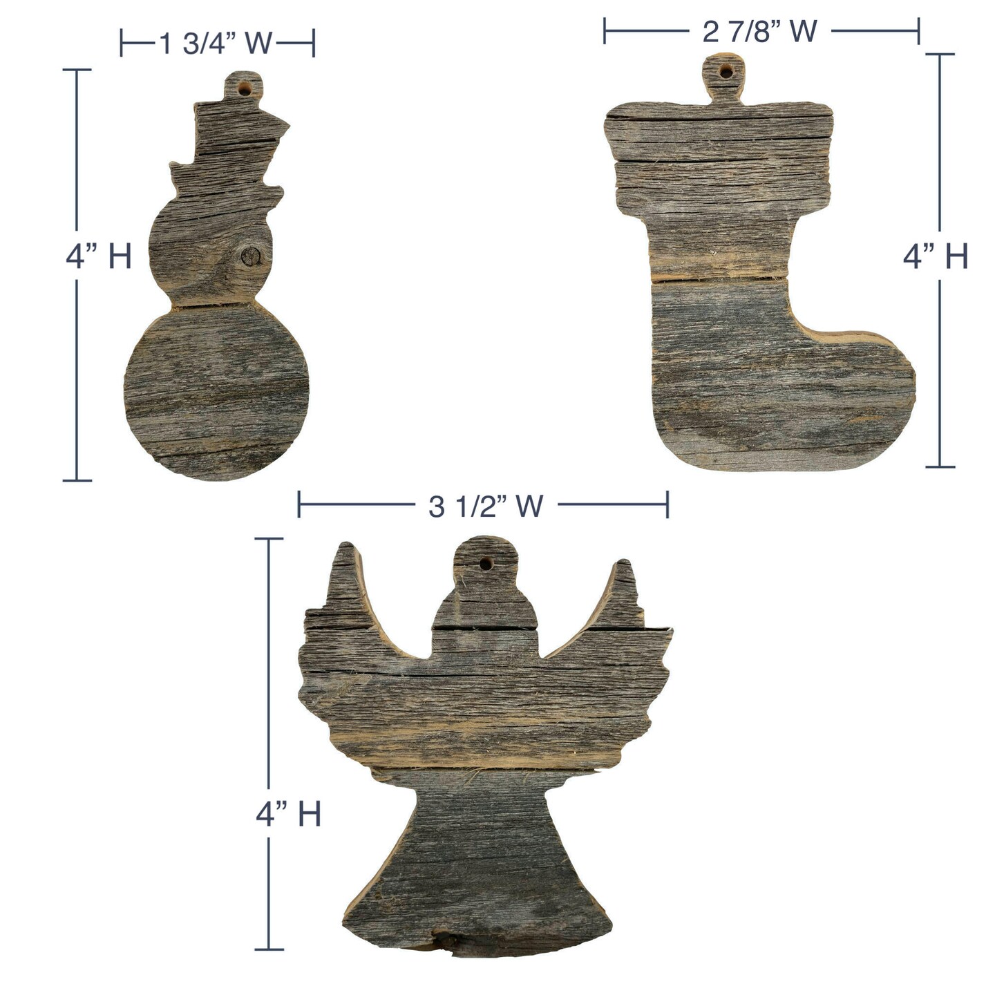 Rustic Farmhouse Reclaimed Wood Traditional Christmas Ornaments (6 pack)