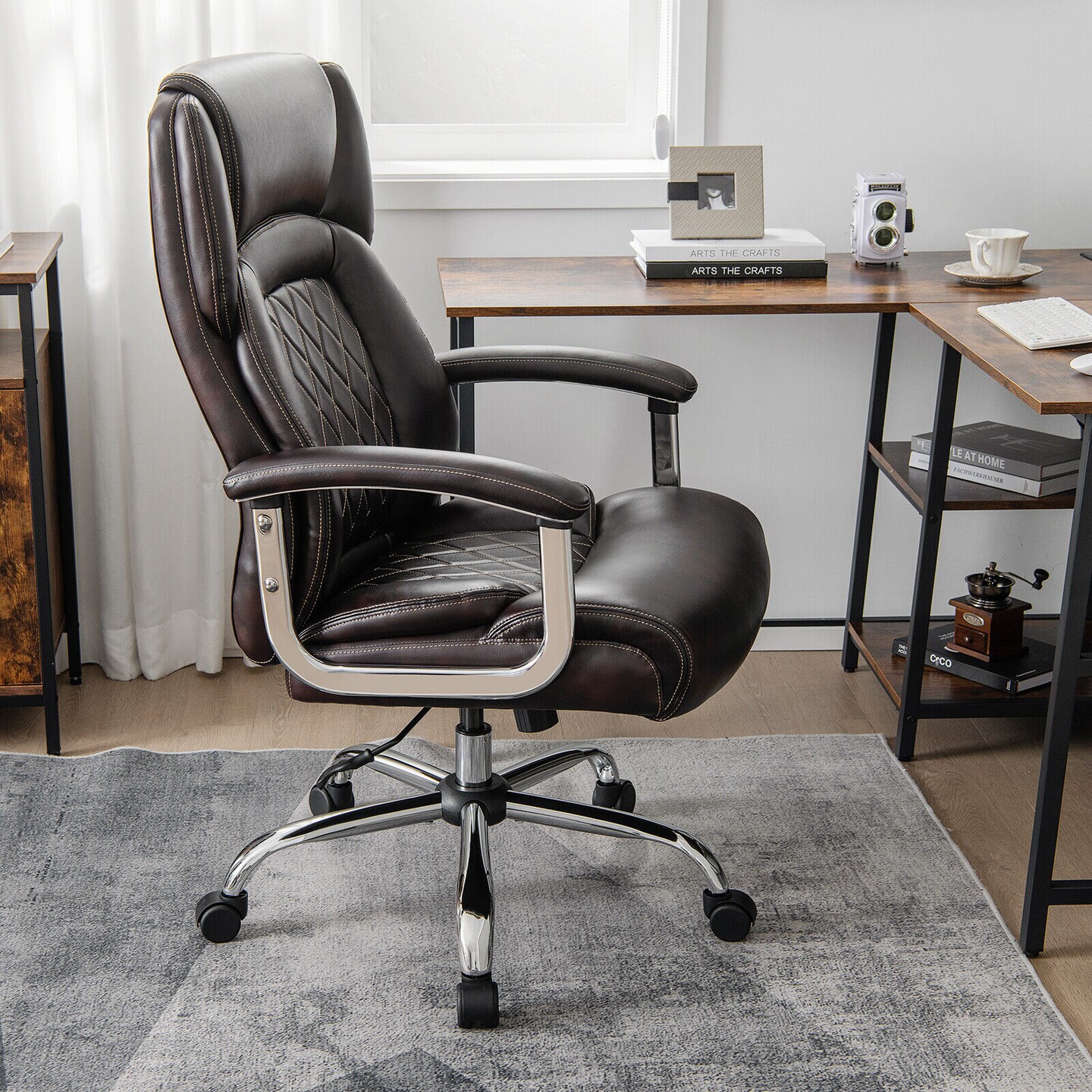 500 Lbs Height Adjustable Office Chair with Metal Base and Extra Wide Seat