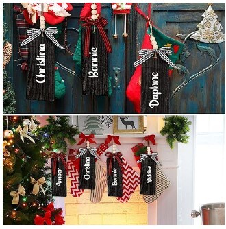 Christmas Stocking Tags Set of 6 Name Ornaments Made of Wood