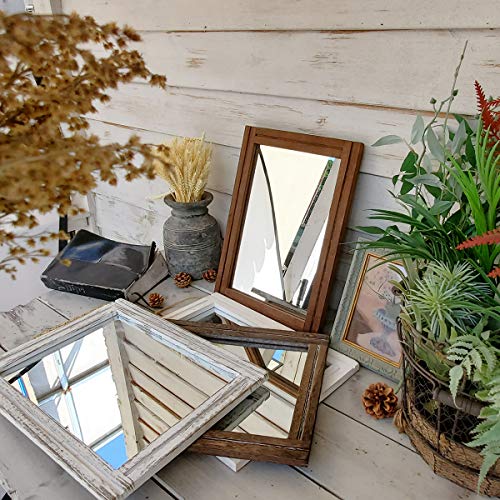 Wood Mirror with Frame Rustic Wall Mirror Rectangle Decorative Farmhouse Bedroom Bathroom Hanging Mirror Home Wall Decor