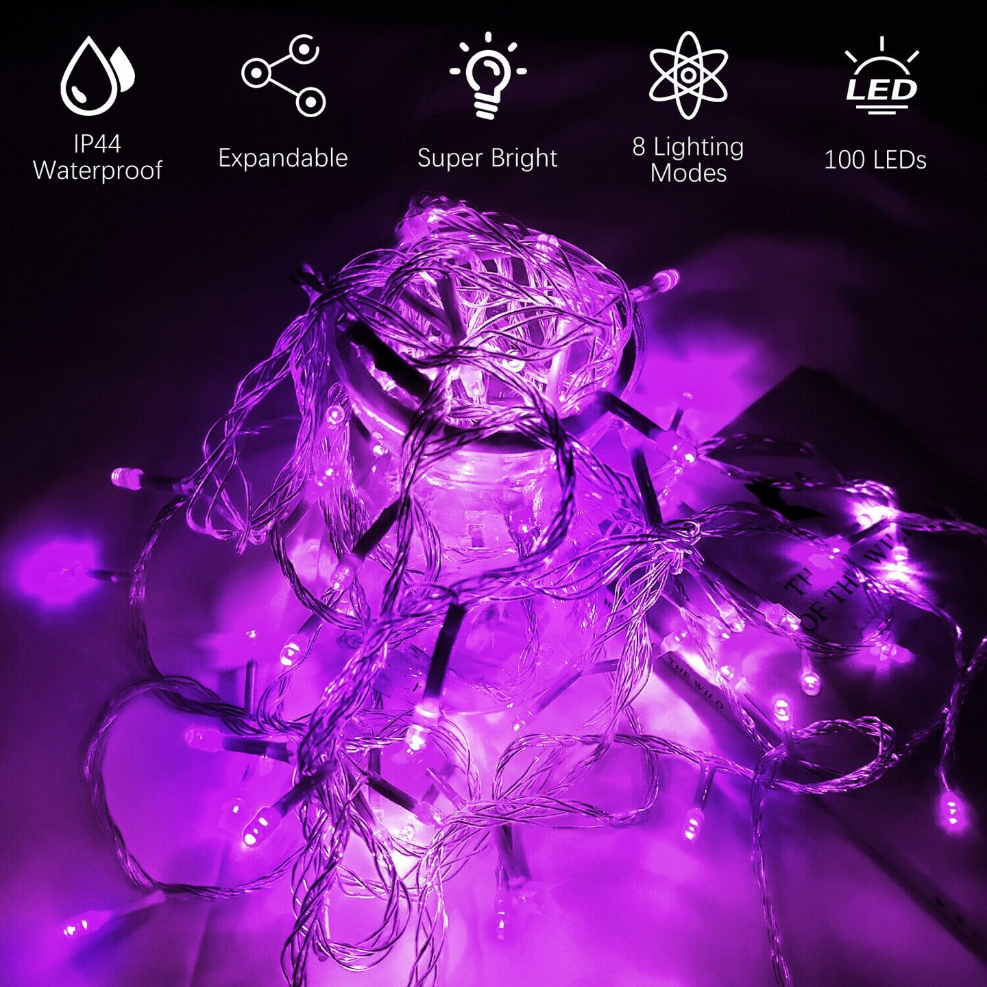 100LED Sound-Activated Christmas Lights with Remote and App Control