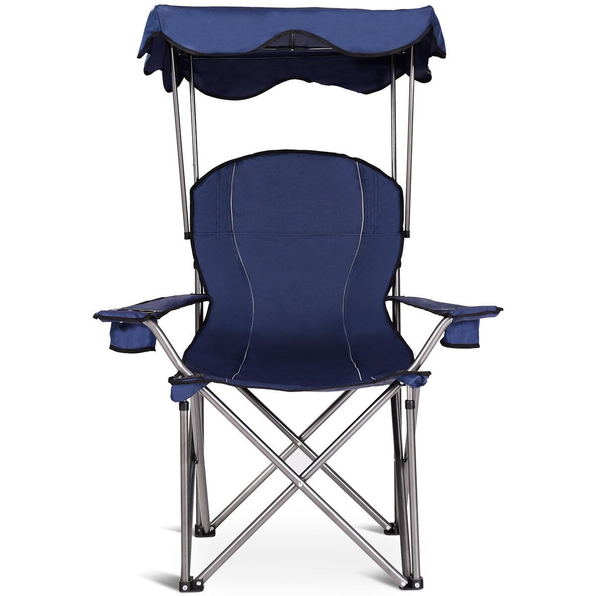 Outdoor Chair with Built In Canopy Sun Shade 600D Fabric Folding Camping Chair with Armrests and Cup Holders