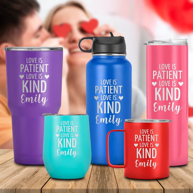 Romantic Gift Love is Patient Love is Kind Customized Name Tumbler ...