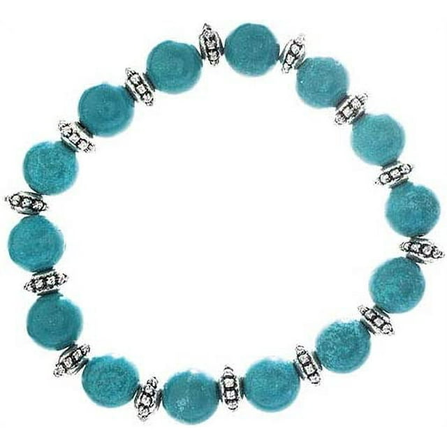 Earth's Jewels Semi-Precious Dyed Turquoise Stretch Bracelet, Flower Spacer Beads