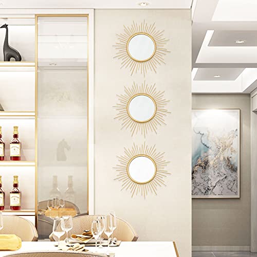 Uaussi 3 Pack Sunburst Wall Mirror Metal Wall Mounted Mirrors Bling Home Decorative Hanging Wall Art for Living Room Bedroom-Sunburst Gold