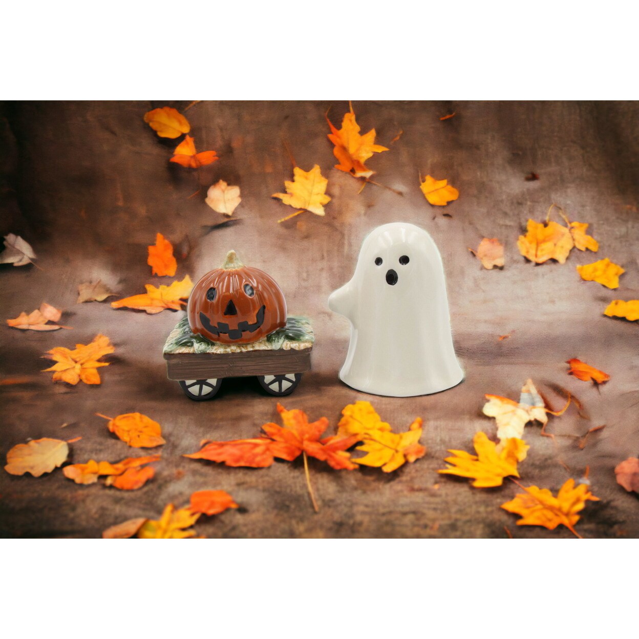 kevinsgiftshoppe Ceramic Casper the Ghost And Pumpkin Wagon Halloween ...