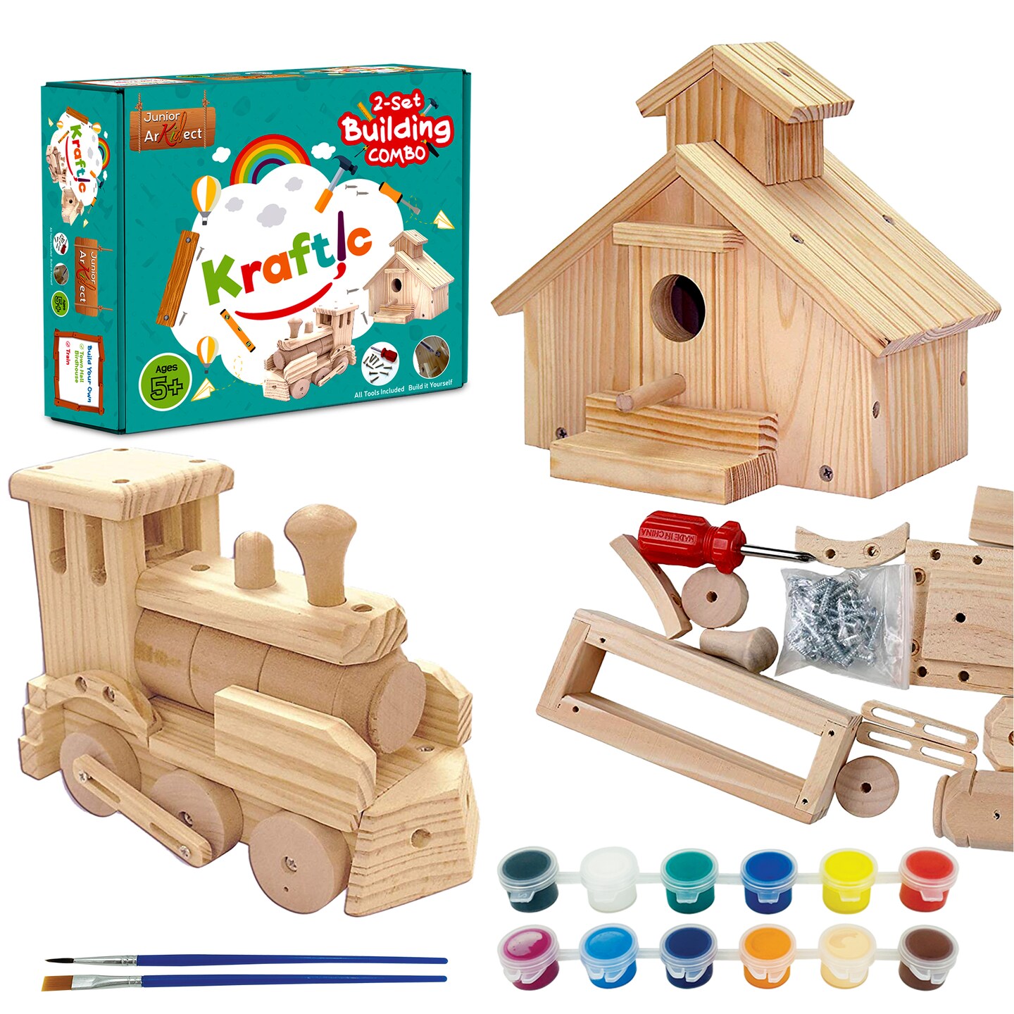 Kraftic Woodworking Building Kit for Kids, with 3 Educational DIY Carpentry  Construction Wood Model Kit Toy Projects for Boys and Girls- Tractor