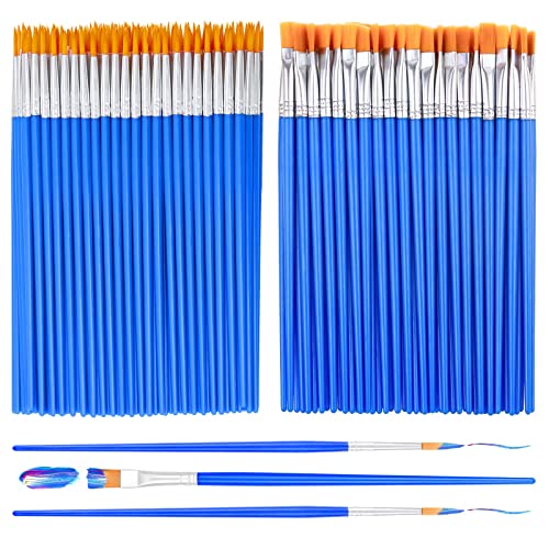 Small Paint Brushes Bulk, Anezus 100 Pcs Paint Brushes for Kids Acrylic Paint Brushes Set with Flat and Round Pointed Paint Brushes Craft Paint Brushes for Classroom Watercolor Canvas Face Painting