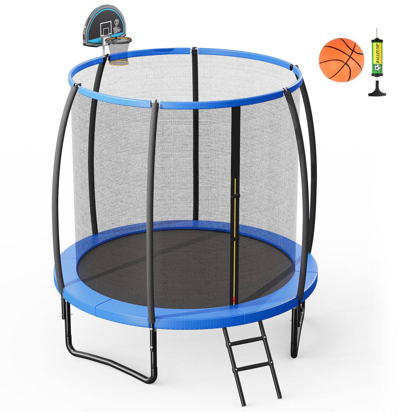 Recreational Trampoline with Basketball Hoop and Net Ladder